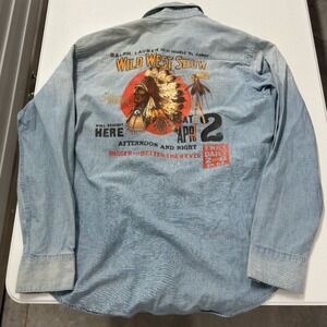 Polo Ralph Lauren Mens Denim Western Shirt metal Snap Light Wash Long Sleeve